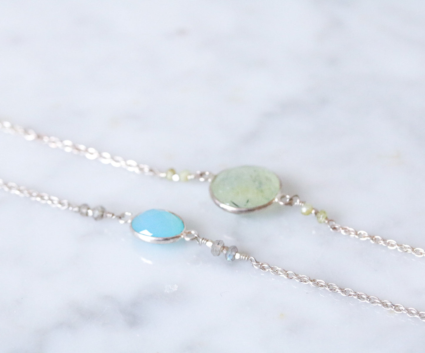 Handmade Prehnite Sterling Silver Layered Bracelet - Adjustable