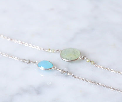 Handmade Prehnite Sterling Silver Layered Bracelet - Adjustable