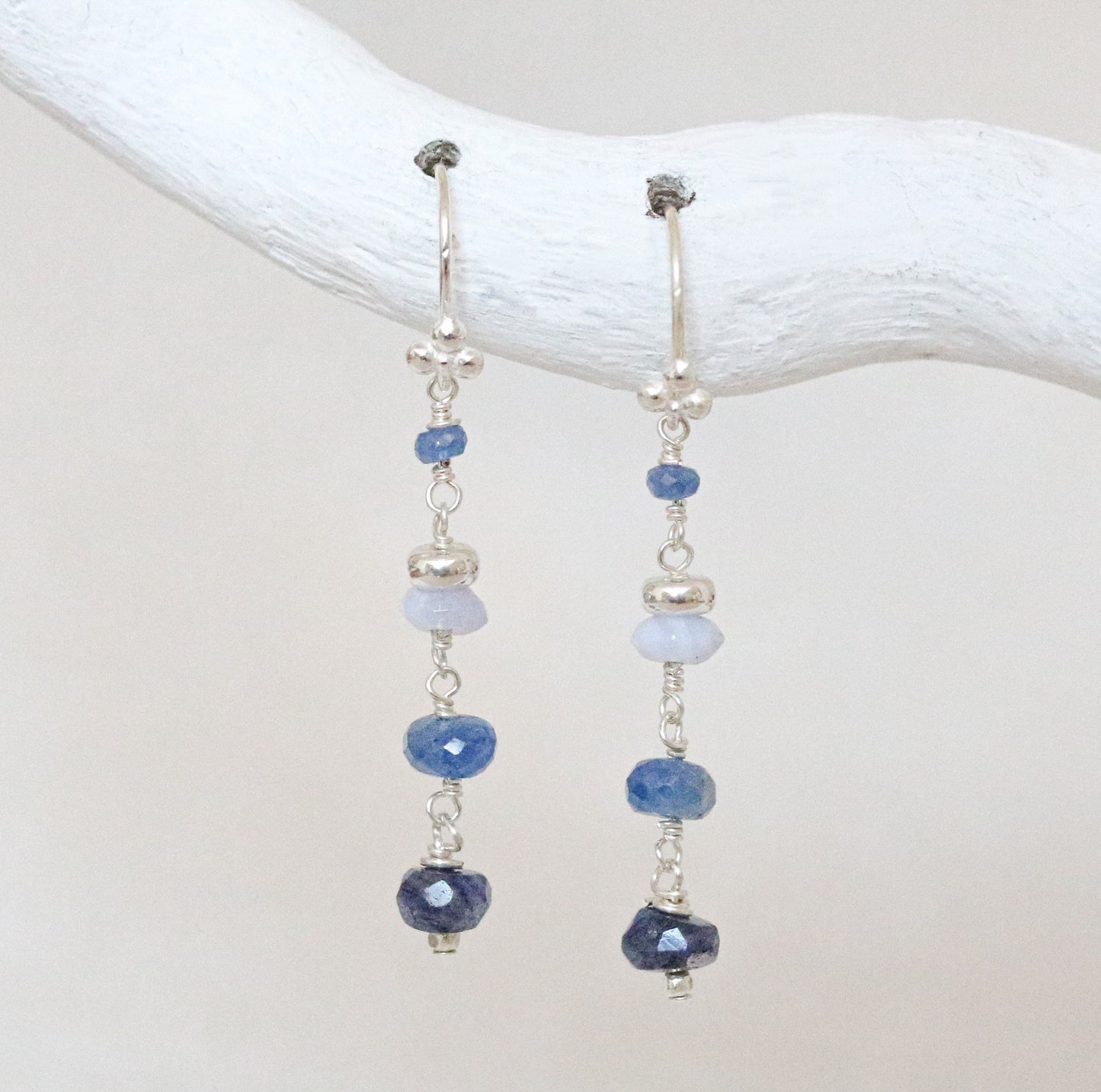 Handmade Sapphire Chalcedony Sterling Silver Dangle Earrings