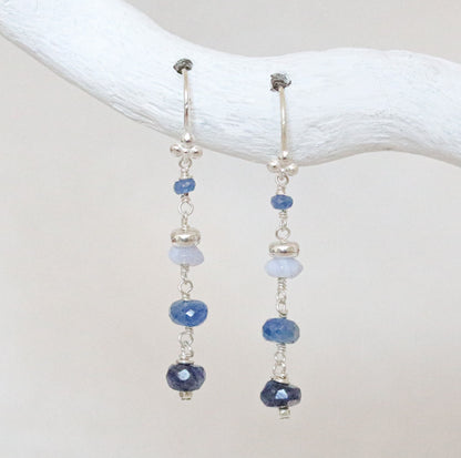 Handmade Sapphire Chalcedony Sterling Silver Dangle Earrings