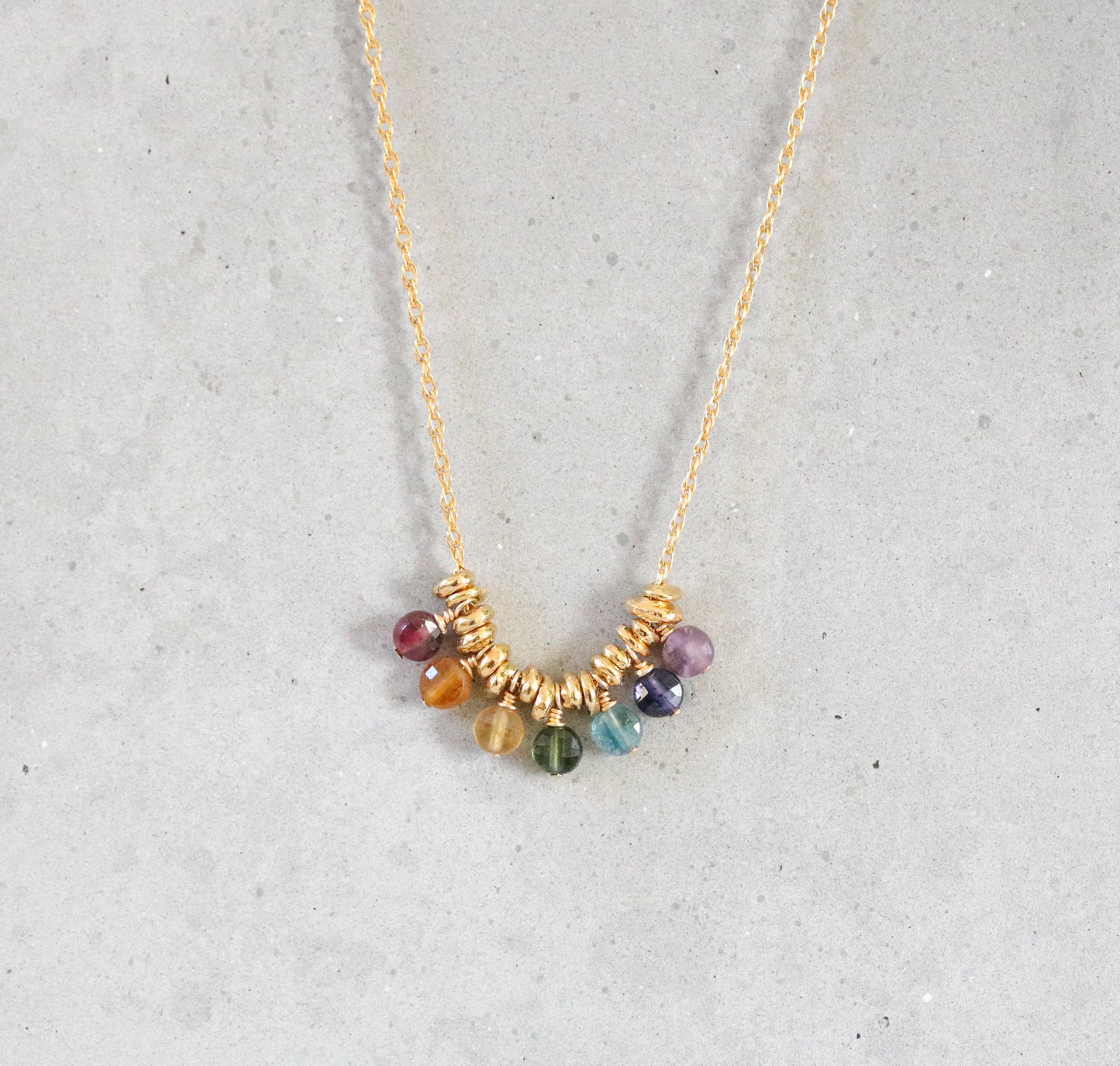 Rainbow Gemstone Mini Coin Necklace: 14k Gold Filled Charm, Handmade in France