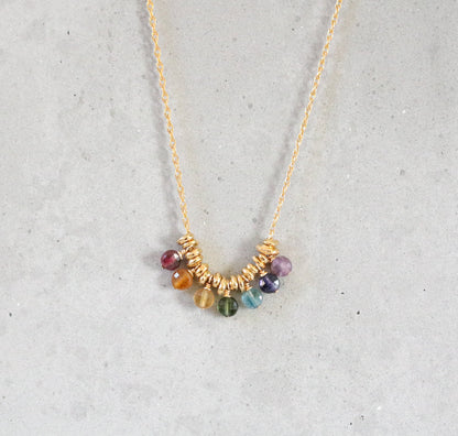 Rainbow Gemstone Mini Coin Necklace: 14k Gold Filled Charm, Handmade in France