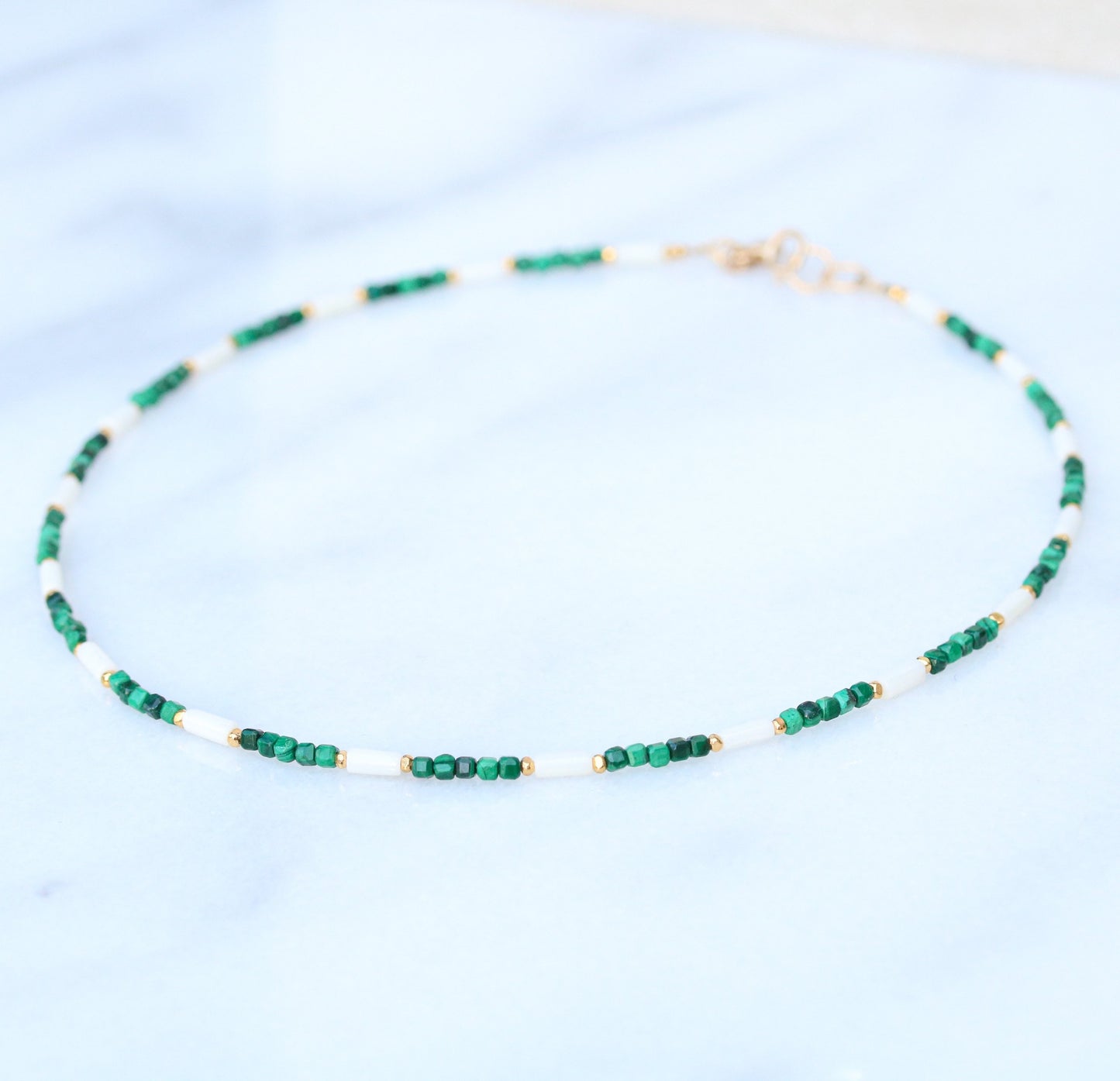 Malachite Choker: White Sea Bamboo & Gold Vermeil Necklace