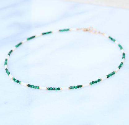 Malachite Choker: White Sea Bamboo & Gold Vermeil Necklace