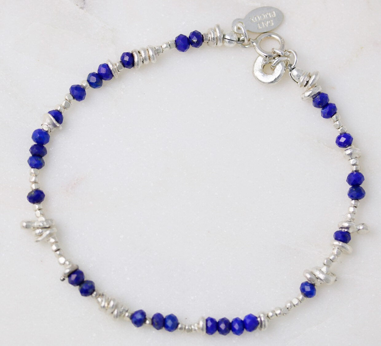 Handmade Lapis Lazuli Bracelet: Karen Hill Tribe Silver Nugget Bead