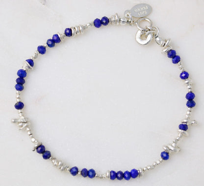 Handmade Lapis Lazuli Bracelet: Karen Hill Tribe Silver Nugget Bead