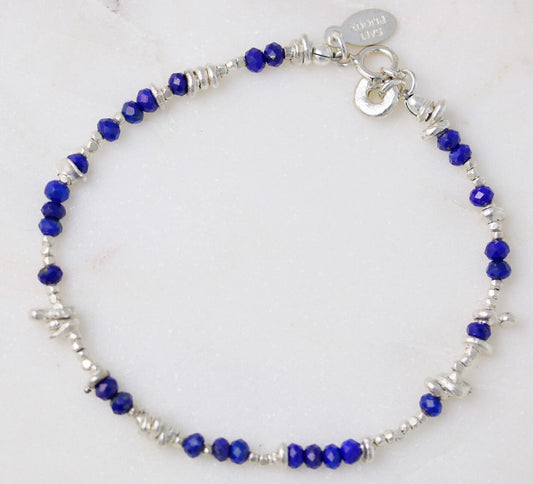 Handmade Lapis Lazuli Bracelet: Karen Hill Tribe Silver Nugget Bead