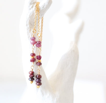 Handmade Ruby Threader Earrings: July Birthstone, Gold Fill Jewelry