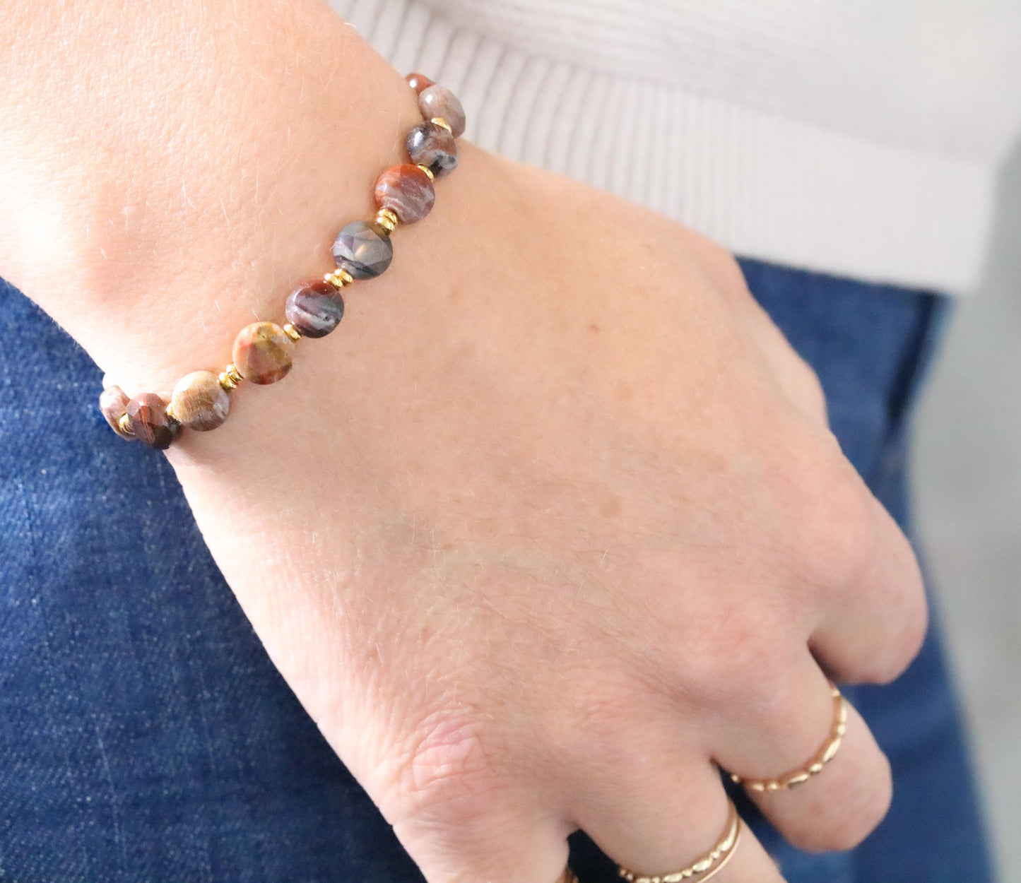Fossilized Wood Bracelet: Karen Hill Tribe Gold Fill, Gemstone Toggle Clasp