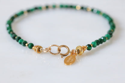 Handmade Faceted Malachite Bracelet: Gold Karen Hill Tribe Beads