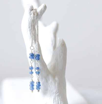 Handmade Sapphire Threader Earrings: Sterling Silver September Birthstone Gift