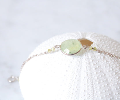 Handmade Prehnite Sterling Silver Layered Bracelet - Adjustable