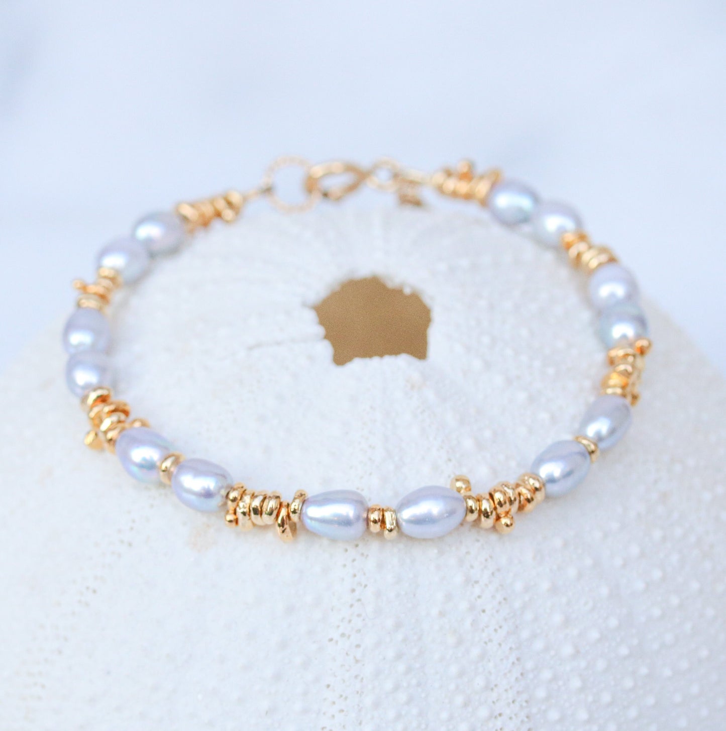 Freshwater Pearl Bracelet: Gold Vermeil Nugget Bead, June Birthstone