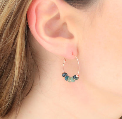 Handmade Blue Tourmaline Rose Gold Hoop Earrings
