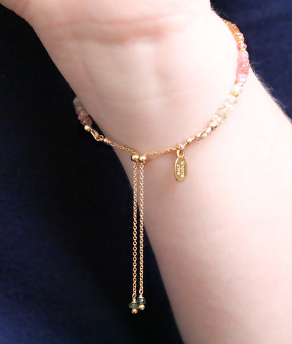 Faceted Tourmaline Bracelet: Gold Karen Hill Tribe Bead Adjustable Chain
