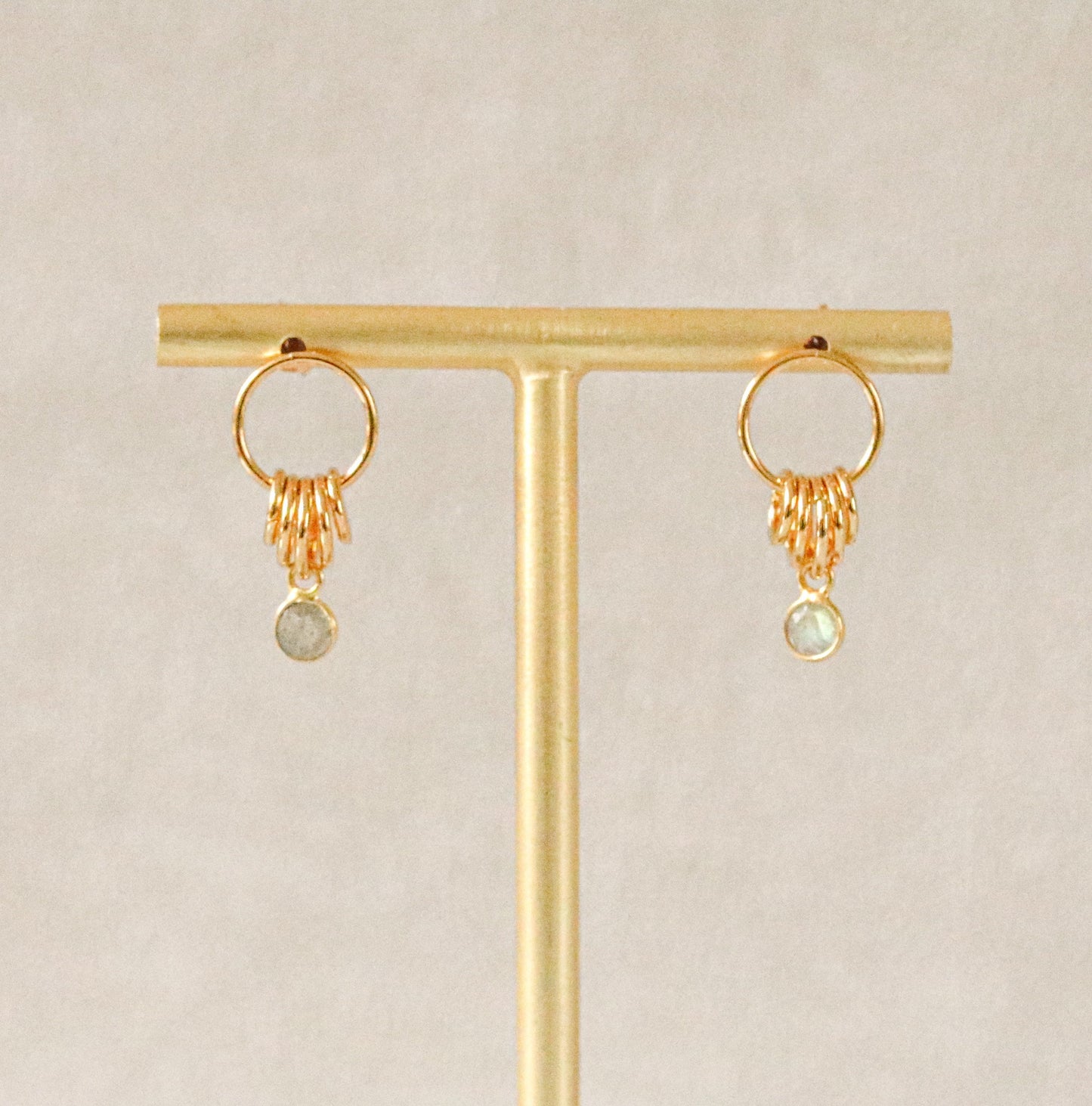 Faceted Labradorite Gold Vermeil Dangle Earrings - Handmade in Paris