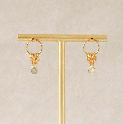 Faceted Labradorite Gold Vermeil Dangle Earrings - Handmade in Paris