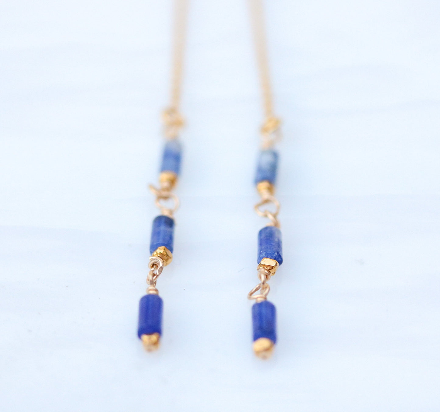 Handmade Sodalite Threader Earrings: Gold Fill, Rose Gold, or Sterling Silver