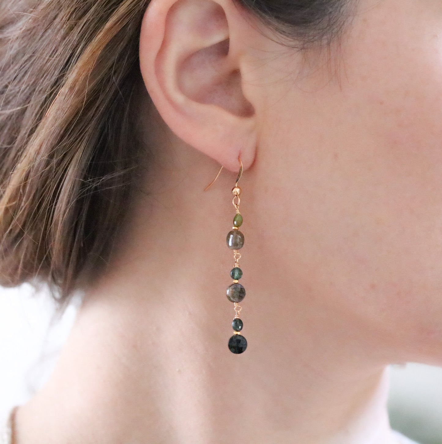 Green Tourmaline Earrings: Gold Vermeil Karen Hill Tribe Beads