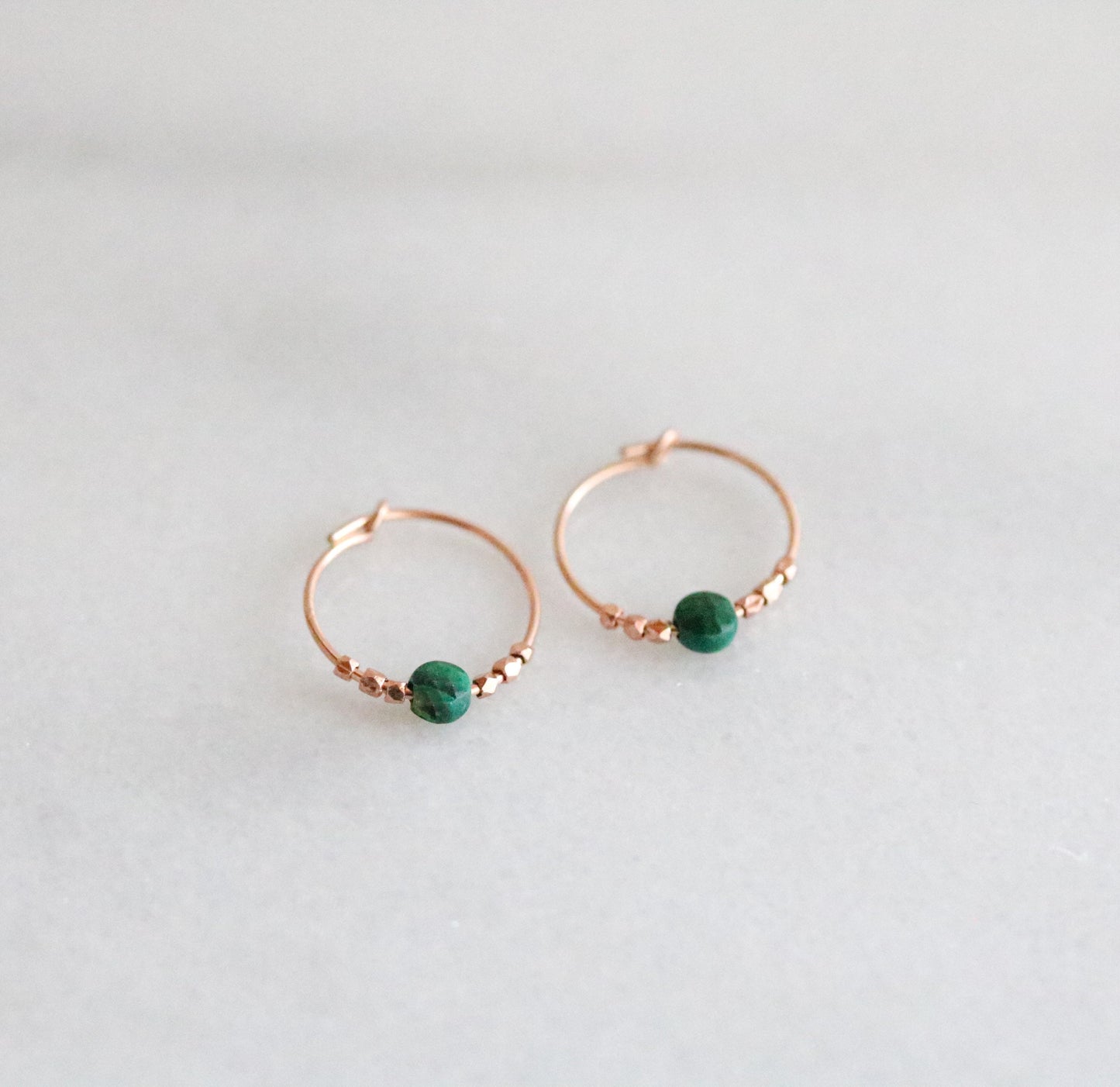 Faceted Malachite Rose Gold Hoops: 14k Filled Earrings