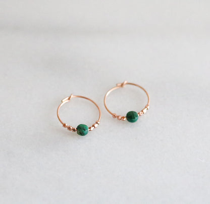 Faceted Malachite Rose Gold Hoops: 14k Filled Earrings