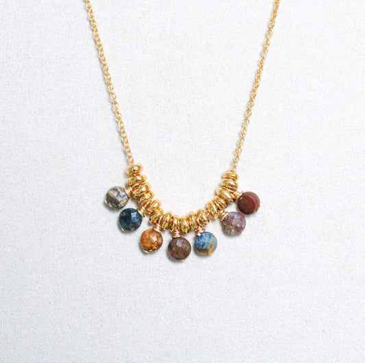 Faceted Pietersite Gemstone Necklace: 14k Gold Filled Charm
