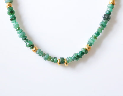 Moss Agate & Emerald Heishi Necklace: Gold Vermeil Surfer Choker