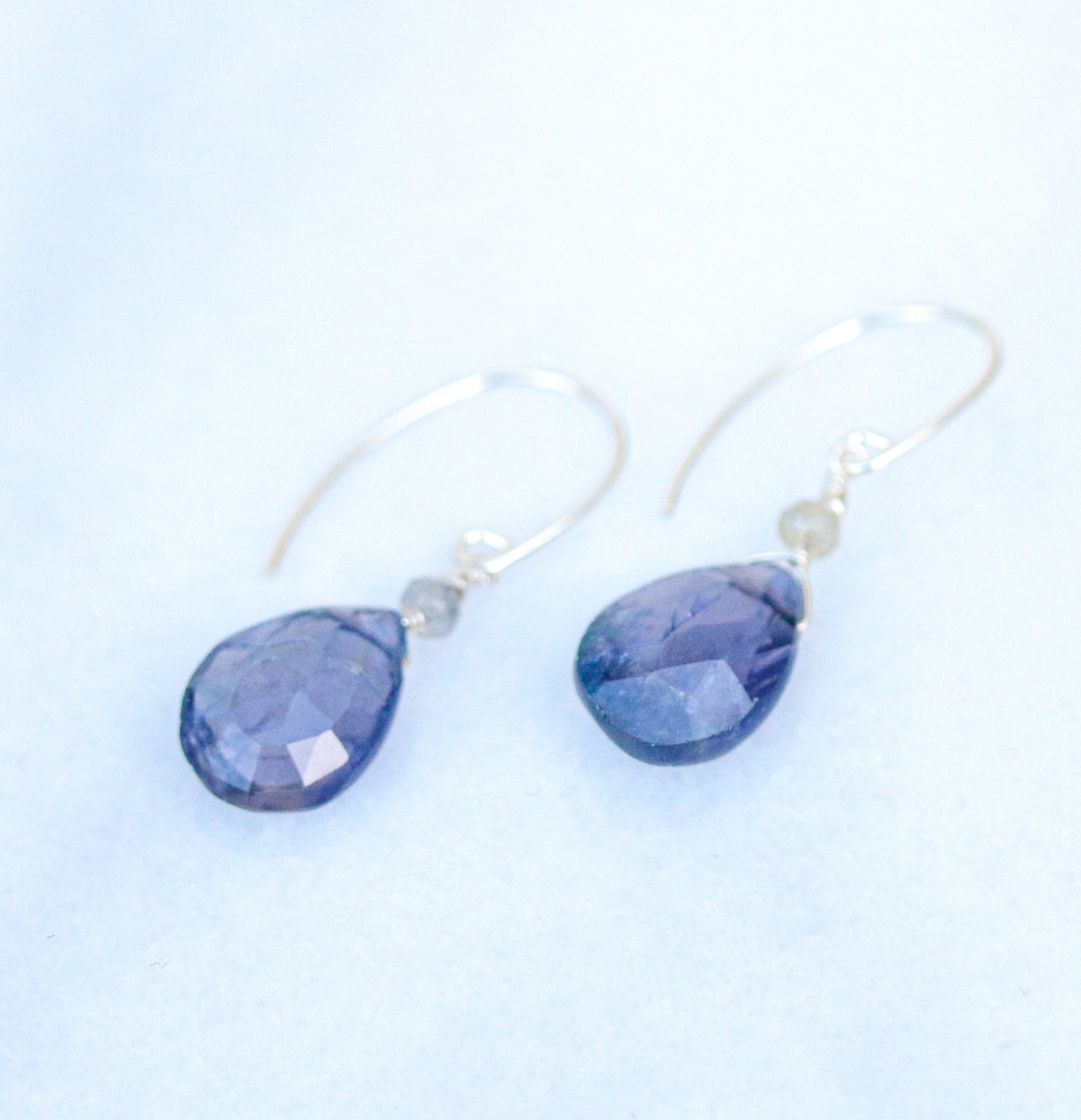 Handmade Faceted Iolite Sterling Silver Drop Earrings - Paris Design, Gift Idea for Her