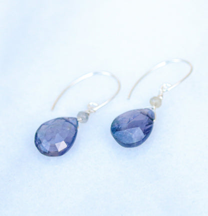 Handmade Faceted Iolite Sterling Silver Drop Earrings - Paris Design, Gift Idea for Her