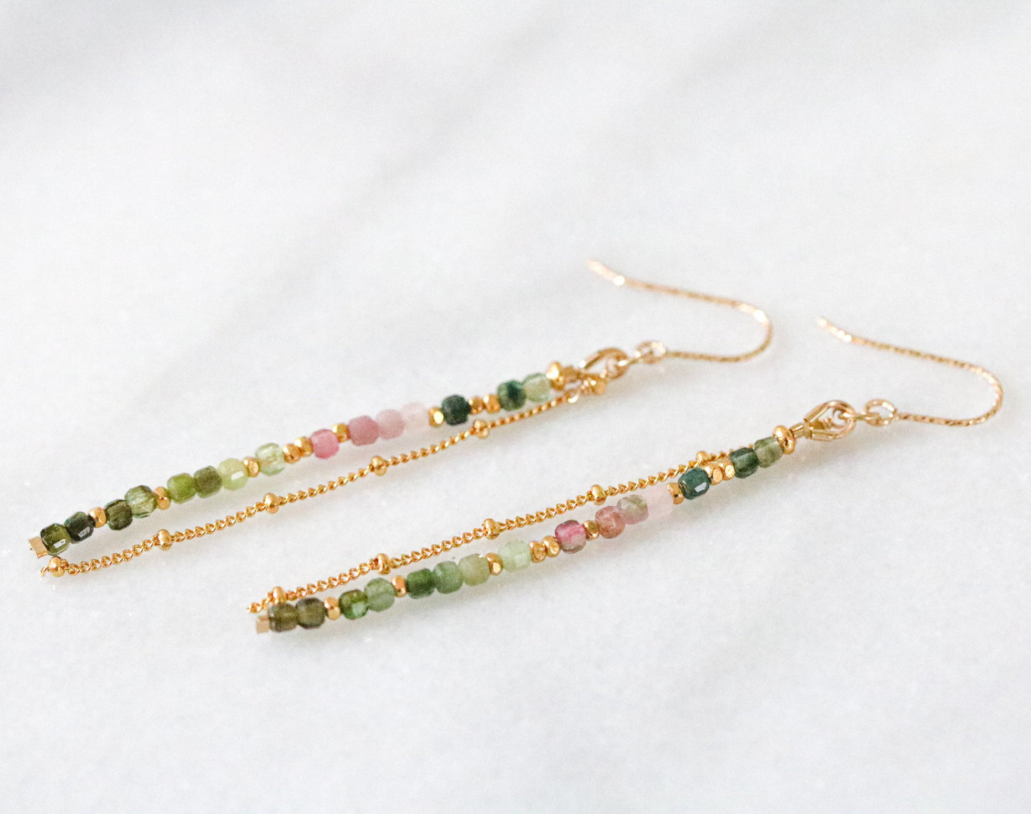 Watermelon Tourmaline Drop Earrings: Gold Vermeil Karen Hill Tribe Beads
