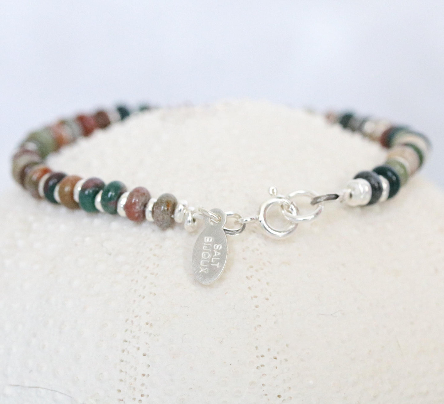 Natural Indian Agate Sterling Silver Rondelle Bracelet