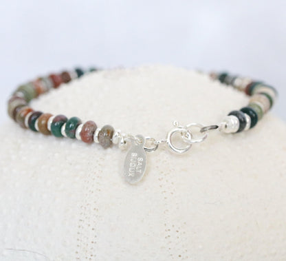 Natural Indian Agate Sterling Silver Rondelle Bracelet