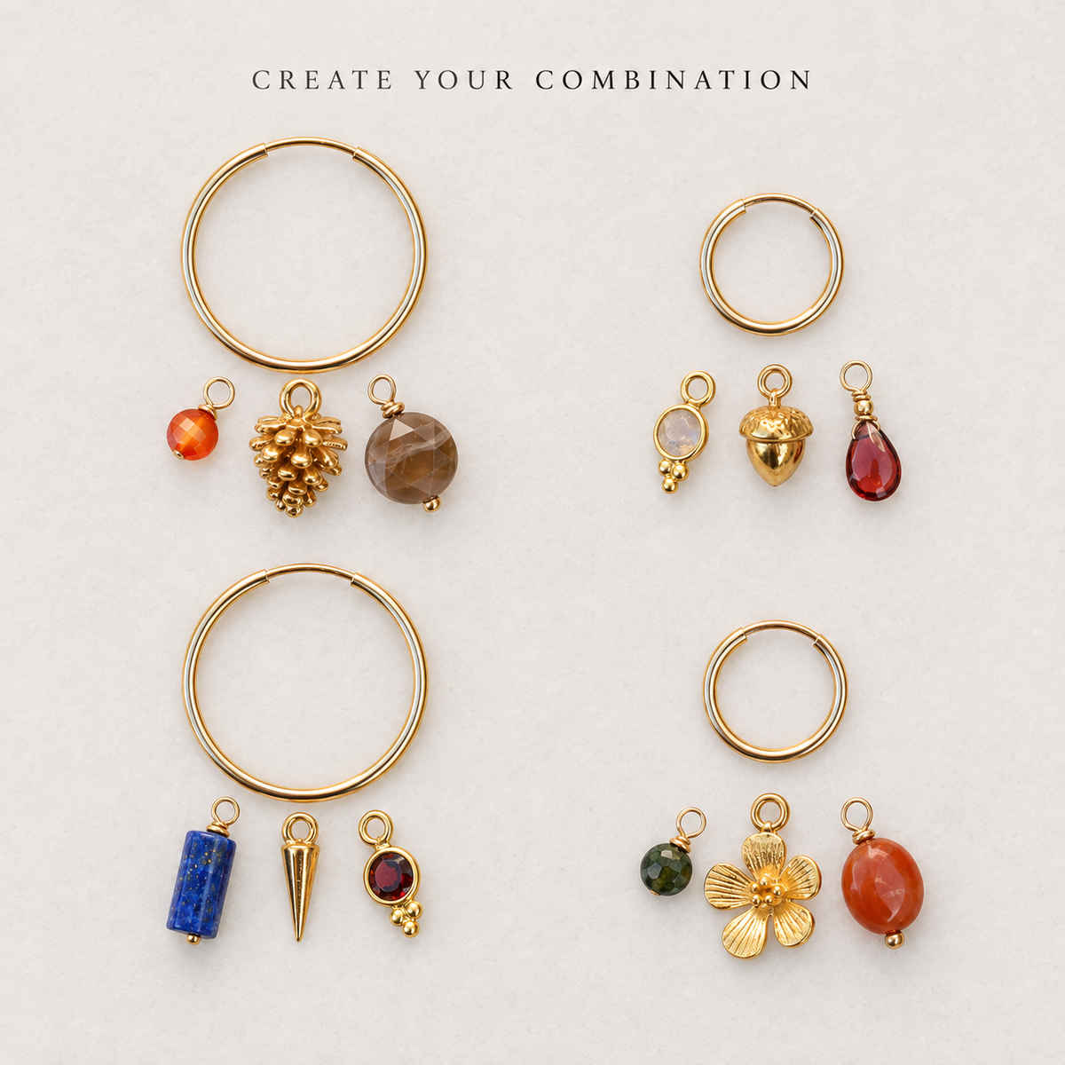 Interchangeable Gold Filled Petite 13mm Hoop Earrings & Natural Gemstone Charms | Autumn Edit