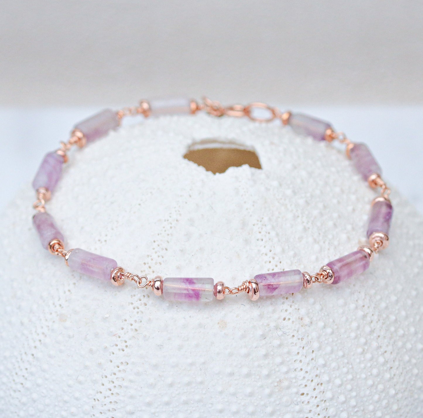 Natural Fluorite Bracelet: Rose Gold Chain, Dainty Gemstone Jewelry