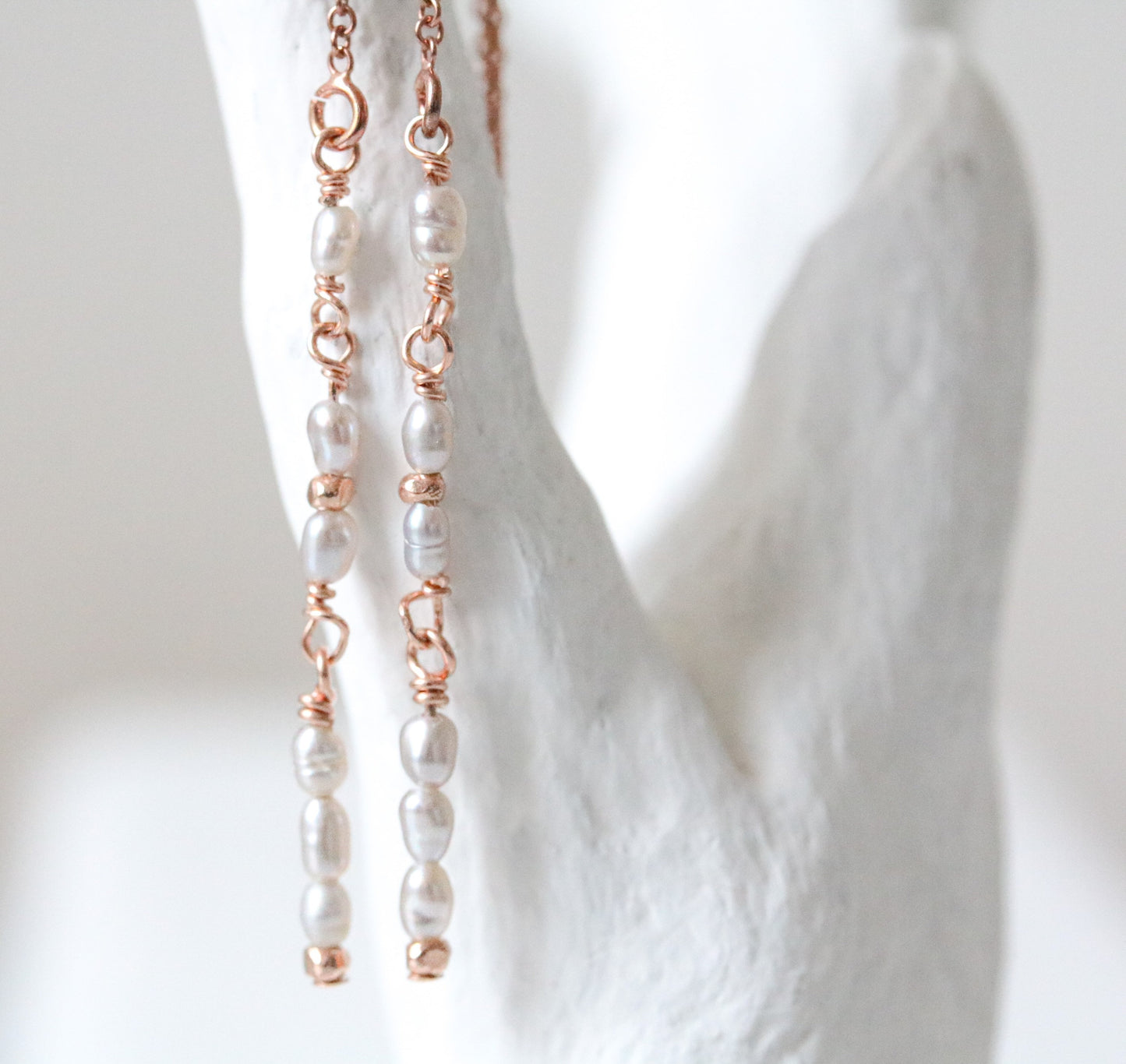Handmade Freshwater Pearl Threader Earrings: Gold Fill, Rose Gold, or Sterling Silver