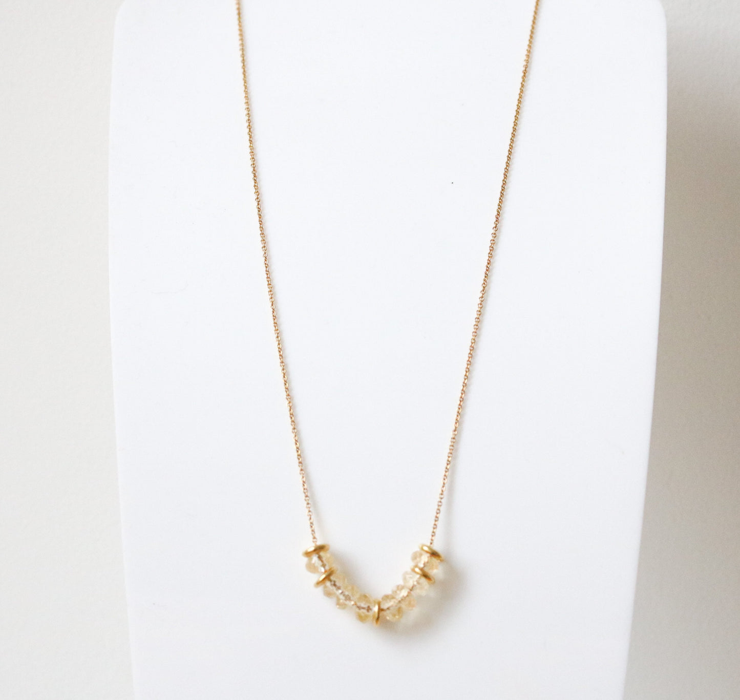 Faceted Citrine Rondelle Necklace: 14k Gold Filled Chain, Adjustable Clasp