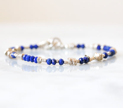 Handmade Lapis Lazuli Bracelet: Karen Hill Tribe Silver Nugget Bead