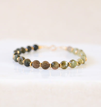 Ombré Green Tourmaline Bracelet: Gold Filled Karen Hill Tribe Beads