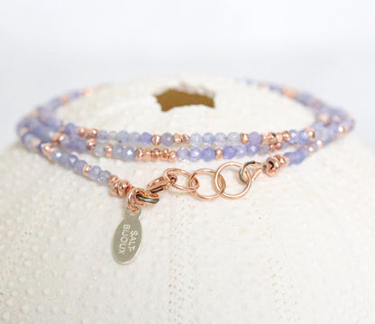 Handmade Tanzanite Wrap Bracelet: Rose Gold Vermeil, December Birthstone