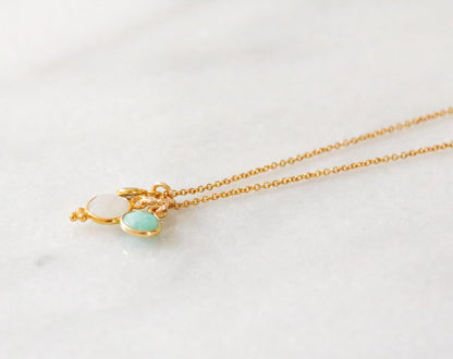 Faceted Moonstone, Smoky Quartz & Amazonite Gold Necklace