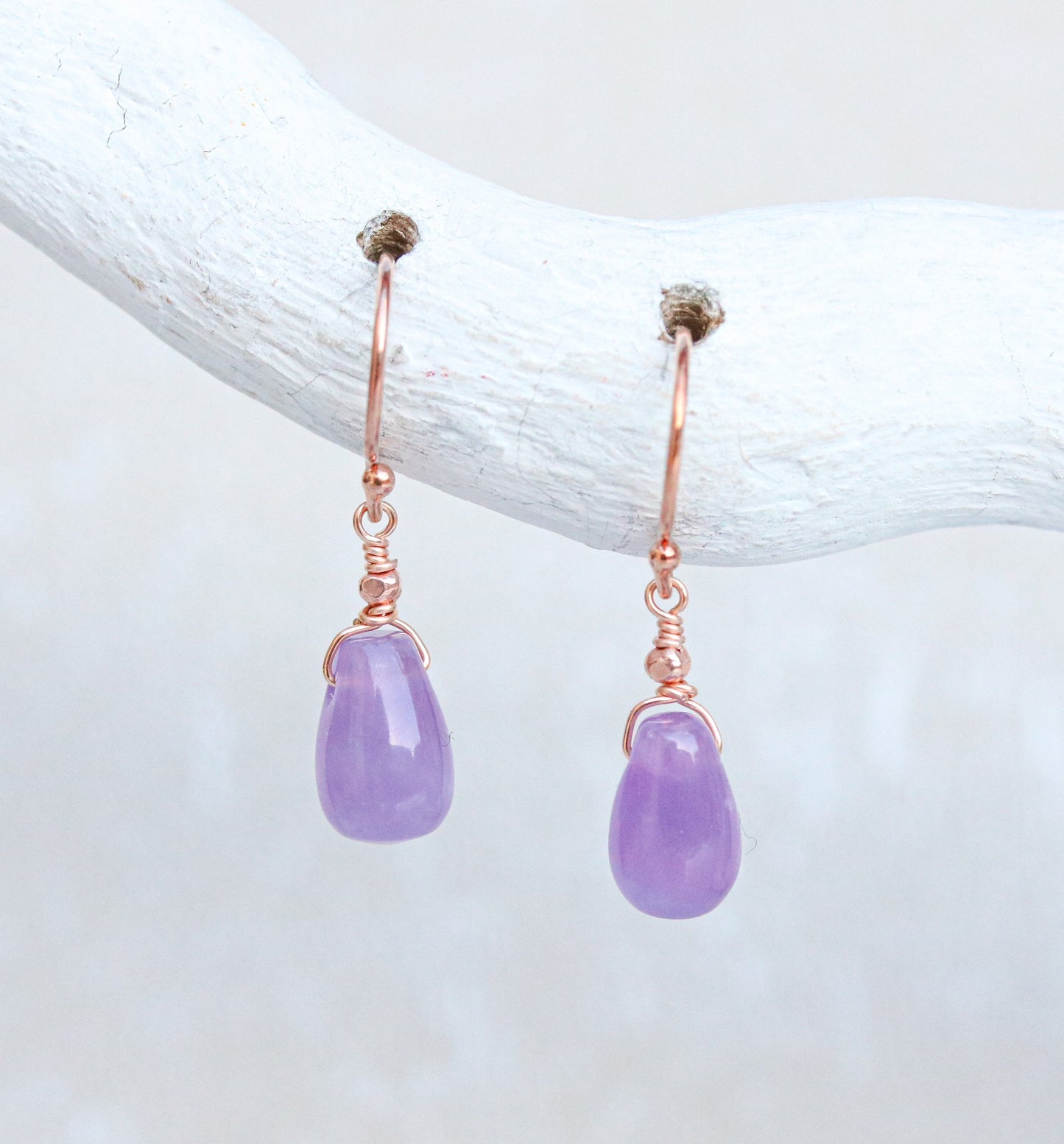 Amethyst Drop Earrings: Rose Gold Karen Hill Tribe Beads, Handmade in Paris