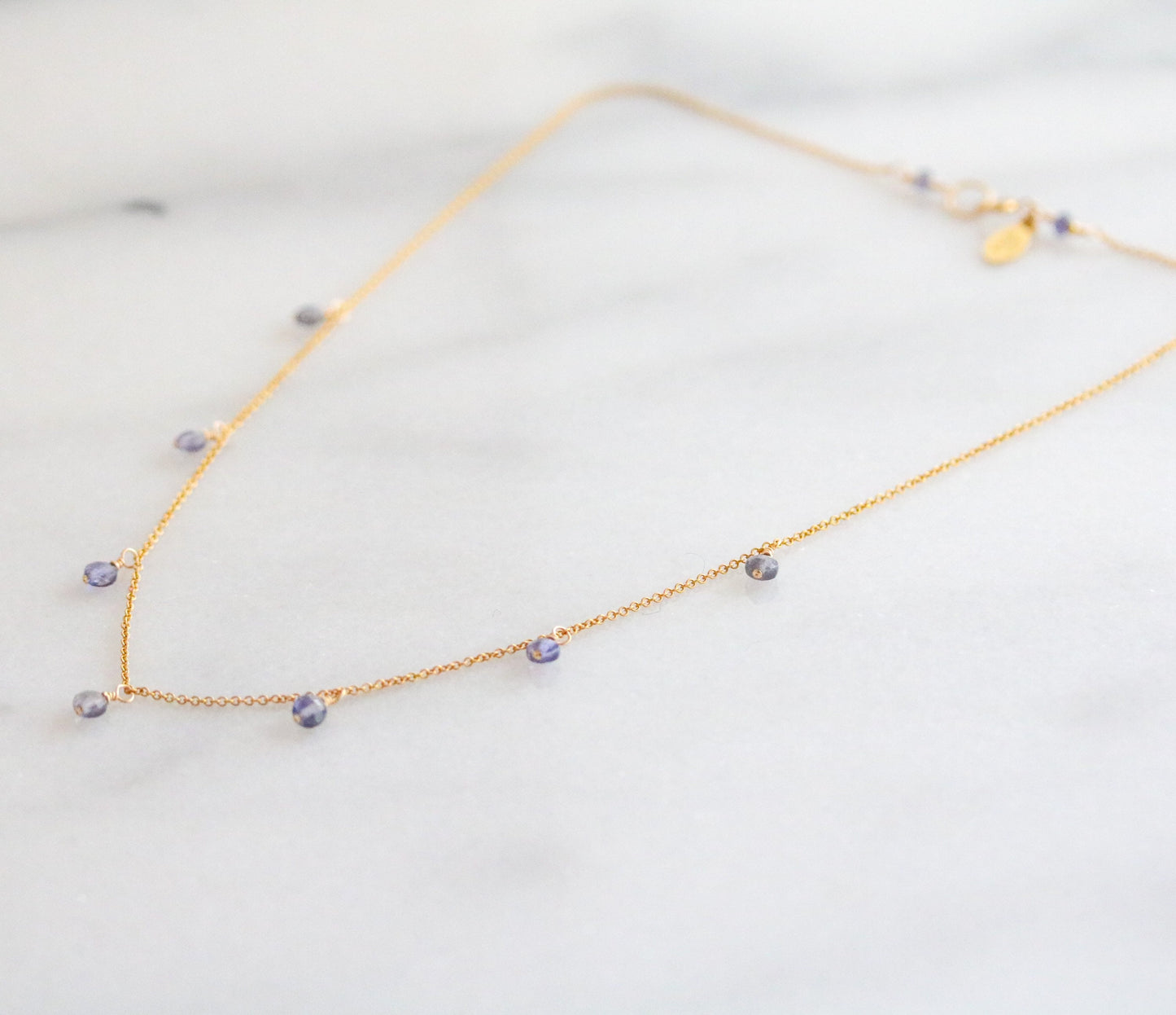 Handmade Gold Filled Iolite Mini Coin Choker Necklace (40cm)