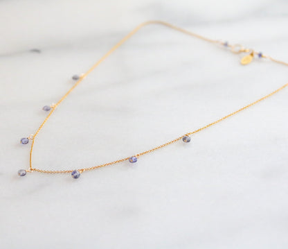Handmade Gold Filled Iolite Mini Coin Choker Necklace (40cm)