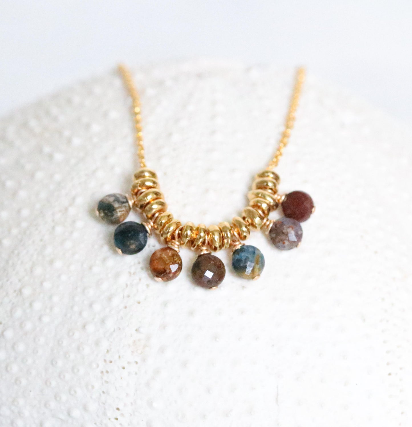Faceted Pietersite Gemstone Necklace: 14k Gold Filled Charm
