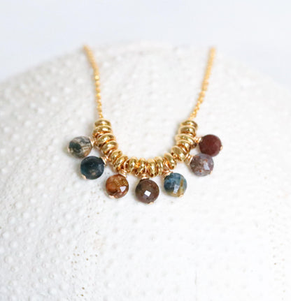 Faceted Pietersite Gemstone Necklace: 14k Gold Filled Charm
