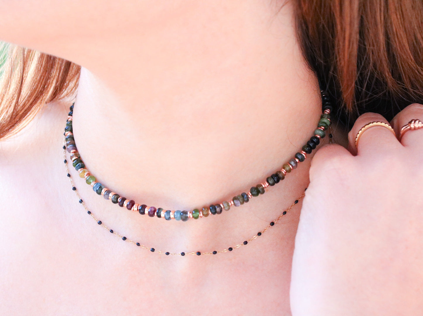 Tourmaline Heishi Choker: Rose Gold Vermeil, Surfer Style Necklace