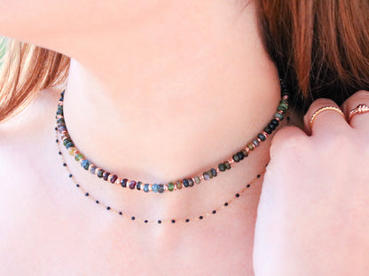 Tourmaline Heishi Choker: Rose Gold Vermeil, Surfer Style Necklace