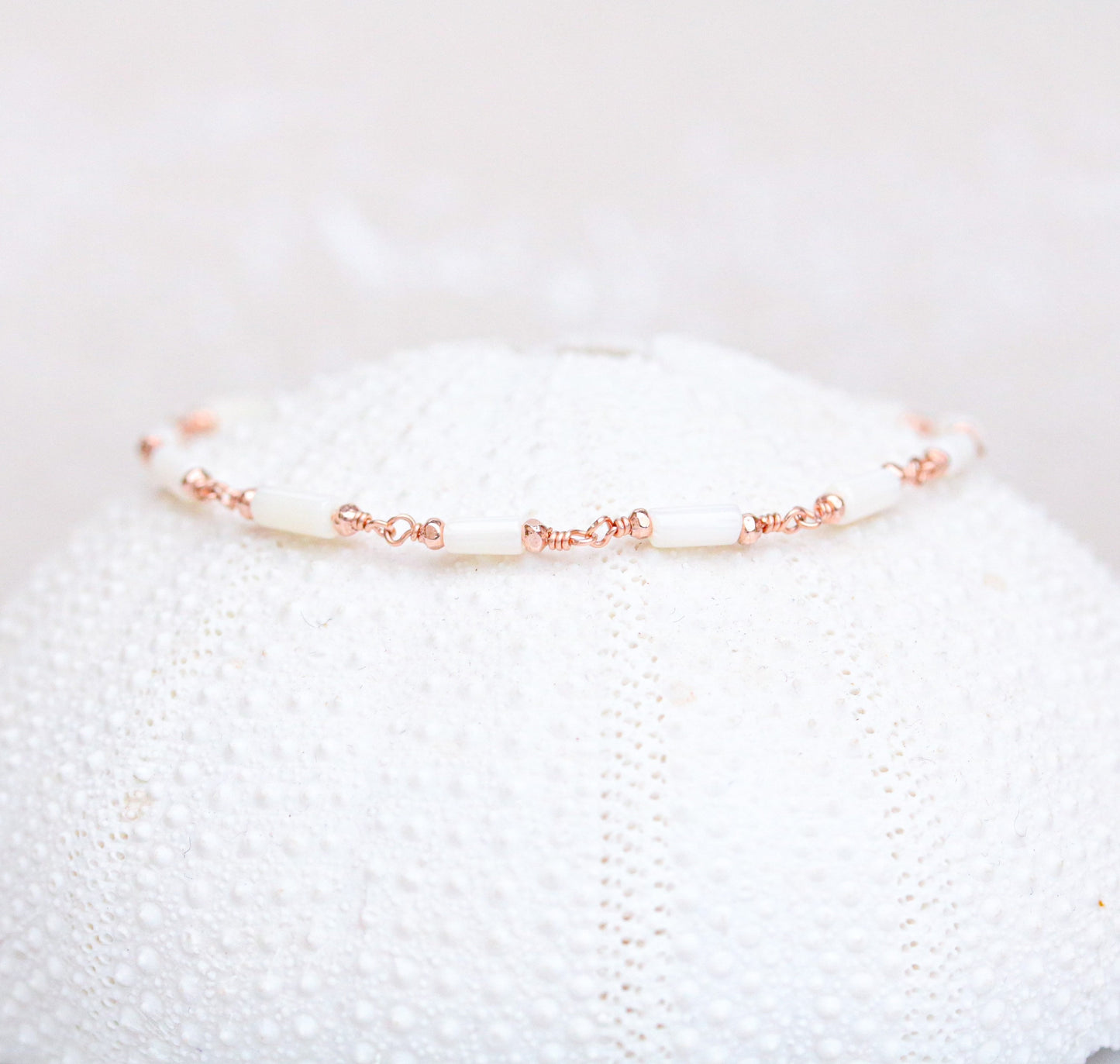 White Sea Bamboo Bracelet: Rose Gold Karen Hill Tribe Beads