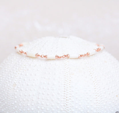 White Sea Bamboo Bracelet: Rose Gold Karen Hill Tribe Beads