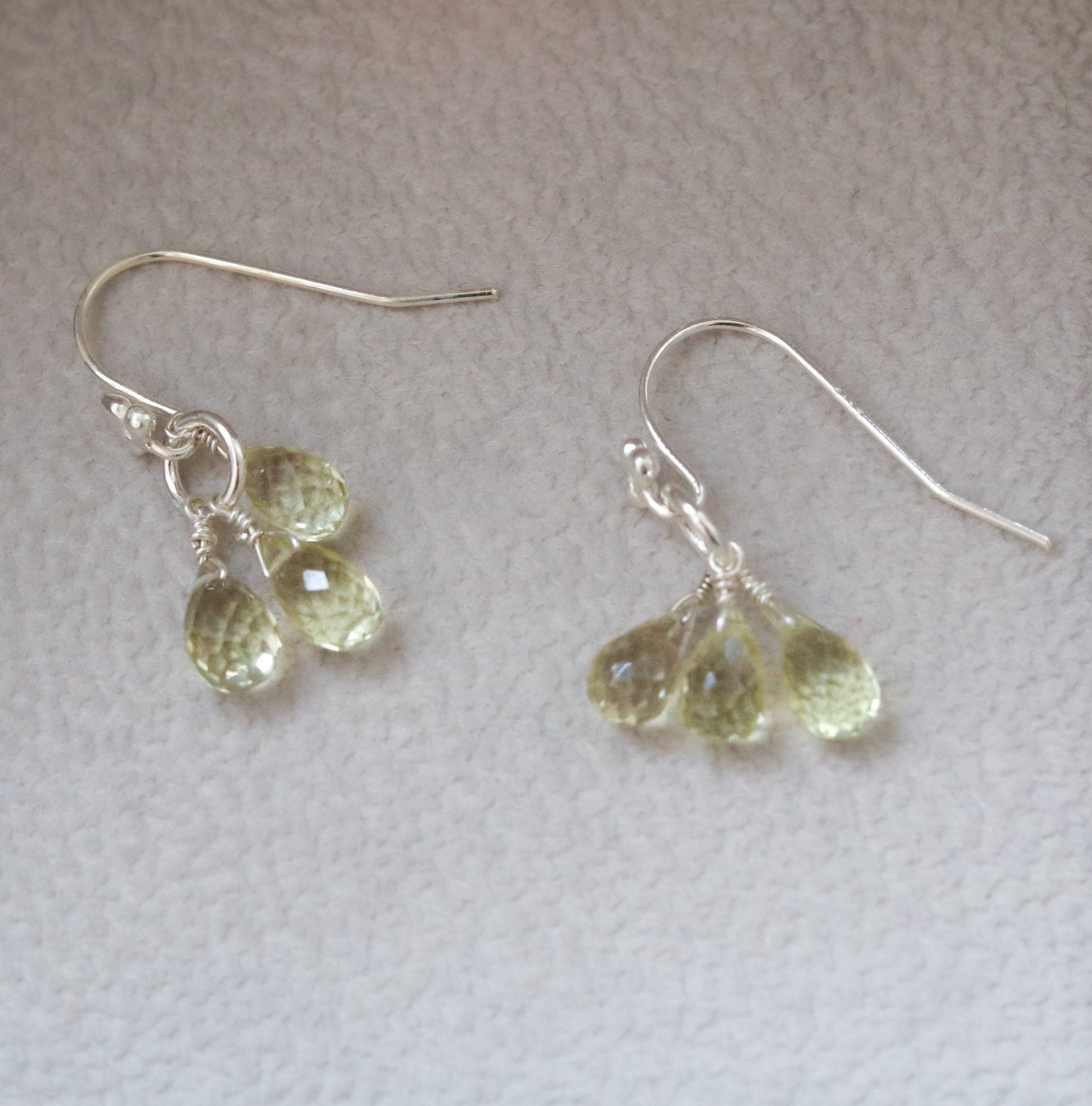 Handmade Olive Quartz Sterling Silver Drop Earrings - French Design